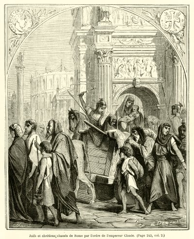 Juden und Christen aus Rom vertrieben durch den Befehl des Kaisers Claudius (Gravur) von French School