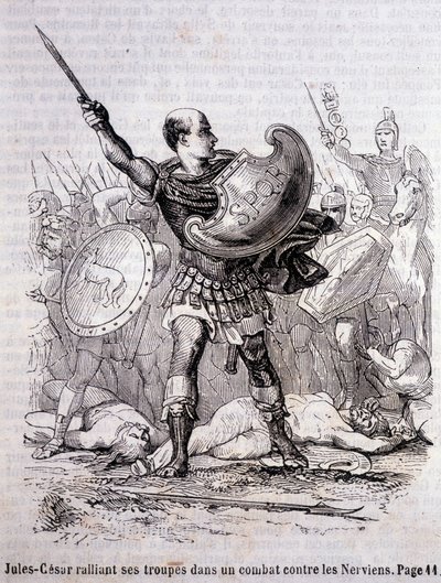 Julius Caesar sammelt seine Truppen im Kampf gegen die Nervier - in „Histoire de France“ von L.-P. Anquetil von French School