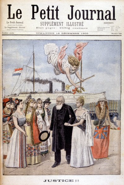 Gerechtigkeit! : Präsident Kruger kommt, um die Sache seines Volkes in Holland bei Königin Wilhelmine zu vertreten - in „Le Petit Journal“ vom 16.12.1900 (Gravur) von French School