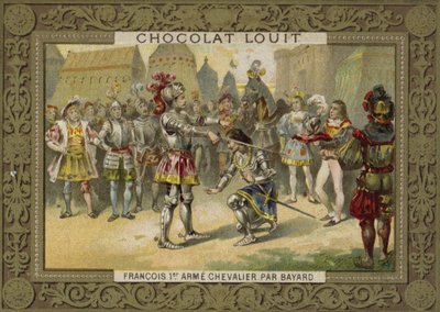 König Karl I. von Frankreich wird nach der Schlacht von Marignano, 1515, von Chevalier de Bayard zum Ritter geschlagen von French School