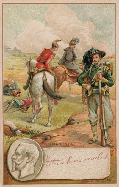 König Viktor Emanuel von Italien und das Schlachtfeld von Magenta von French School