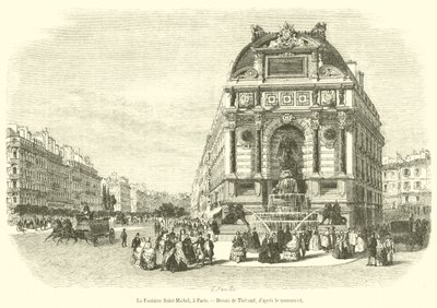 Der St.-Michaels-Brunnen in Paris (Gravur) von French School