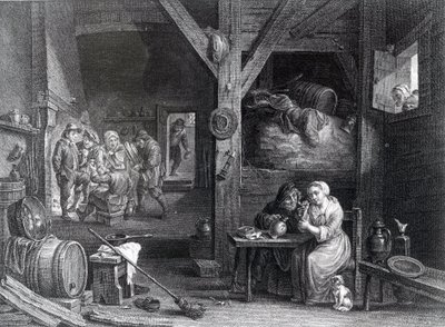 La Fumeuse, Druck von Jean Baptiste Patas nach David Teniers dem Jüngeren, 1786-1808 von French School