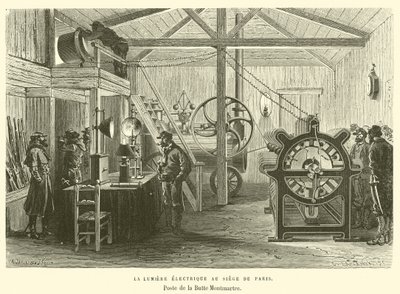 Elektrisches Licht bei der Belagerung von Paris, Posten auf dem Montmartre-Hügel von French School