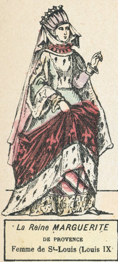 Königin Margarete von der Provence, Frau von St. Ludwig (Ludwig IX) (kolorierte Gravur) von French School