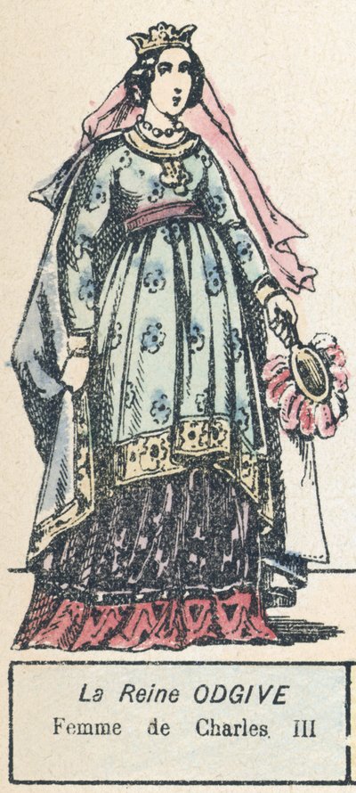 Königin Odgive, Frau von Karl III (kolorierte Gravur) von French School