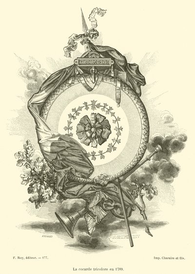 Die dreifarbige Kokarde im Jahr 1789 (Stich) von French School