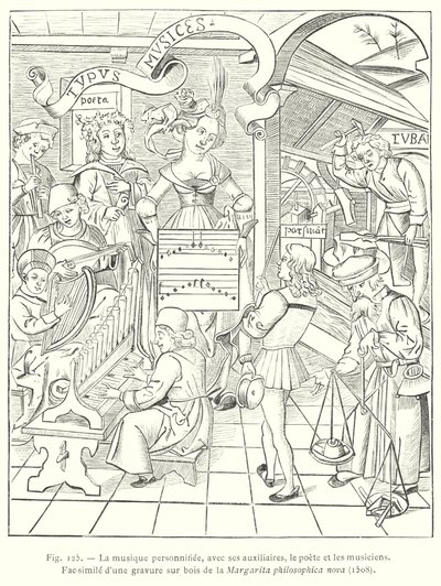 Die Musik personifiziert, mit ihren Helfern, dem Dichter und den Musikern von French School