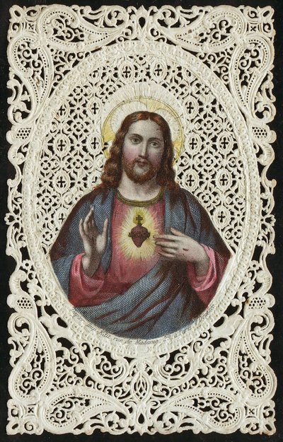 Spitzenkarte mit Darstellung des Heiligen Herzens Jesu, 19. Jahrhundert von French School