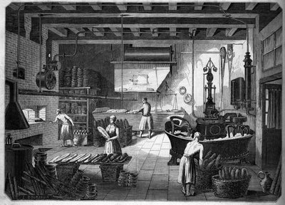 Große französische Industrien im 19. Jahrhundert: Drouot-Geräte zum Backen. Bäckerei von M. Courcier, Rue Saint Maur in Paris. In „Le Monde illustré“ 1862 von French School