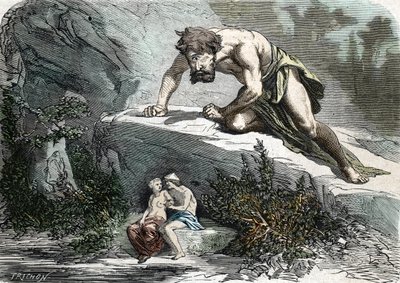 Der Zyklop Polyphem überrascht Galatea und Acis (Gravur) 1864 von French School