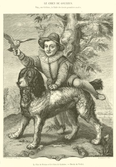 Der Sohn von Frisius und der Hund von Goltzius (Gravur) von French School