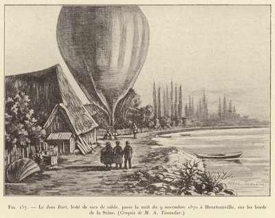Le Jean Bart, beladen mit Sandsäcken, verbringt die Nacht vom 9. November 1870 in Heurteauville an den Ufern der Seine von French School