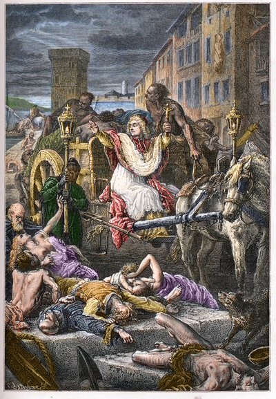 Die Hingabe des Bischofs von Marseille, Henri Francois Xavier de Belsunce Castelmoron (1671-1755), Jesuit, während der Pest von Marseille 1720-1721 - Pest in Marseille, Frankreich von French School