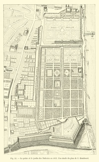 Der Palast und der Garten der Tuilerien im Jahr 1632, Faksimile des Plans von I Gomboust von French School
