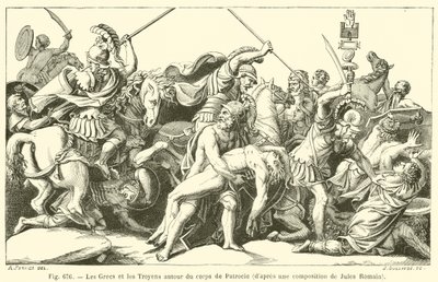 Die Griechen und die Trojaner um den Körper von Patroklos (Stich) von French School