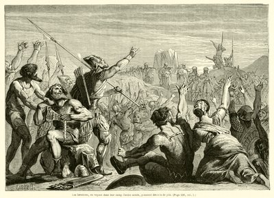 Die Israeliten jubeln, als sie die heilige Lade in ihrem Lager sehen (Gravur) von French School