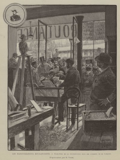 Die Boulangistischen Manifestationen, Unterzeichnung des Protests in den Büros der Cocarde (Gravur) von French School
