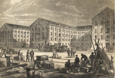 Die Docks von Rouen im Jahr 1866 - Gravur von French School