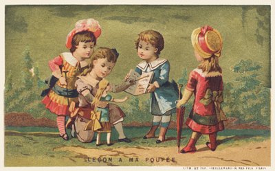 Unterricht für meine Puppe, Ende des 19. Jahrhunderts (Chromo) von French School