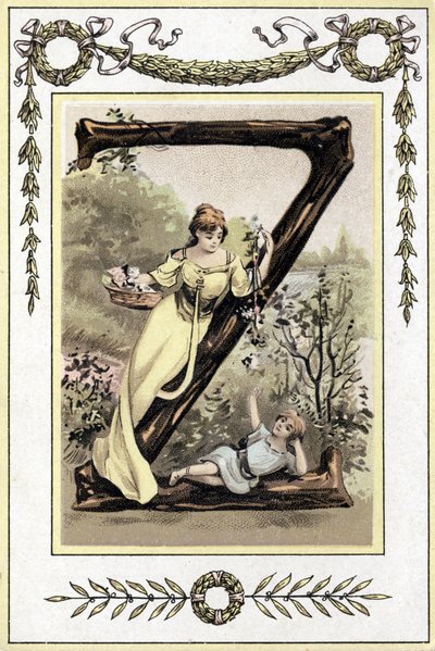 Brief, der eine Mutter und ihren Sohn darstellt, späte 19. Jahrhundert (Chromolithographie) von French School