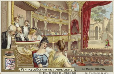Liebig-Karte mit einem modernen Theater von French School