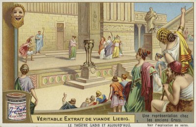 Liebig-Karte mit einer Darstellung des antiken griechischen Theaters von French School