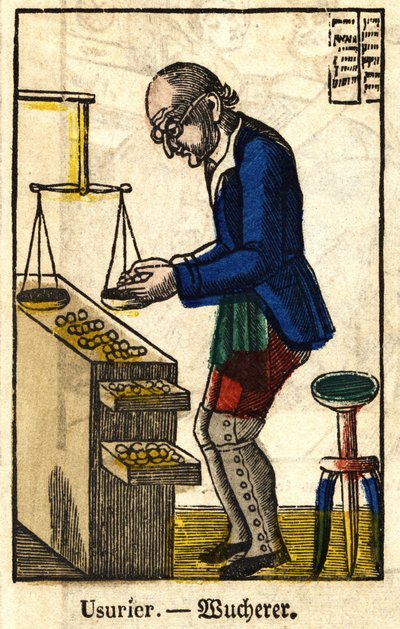 Geldverleiher; Serie über Handwerke (Bild des 19. Jahrhunderts) von French School