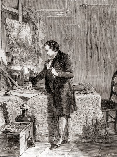 Louis-Jacques-Mandé Daguerre erfindet den Daguerreotypie-Fotografieprozess im 19. Jahrhundert, aus 
