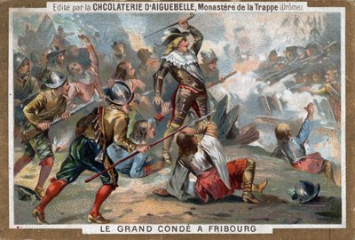 Louis II. von Bourbon, Prinz von Condé, bekannt als Le Grand Condé, in der Schlacht bei Freiburg 1644. Chromolithographie des 19. Jahrhunderts von French School