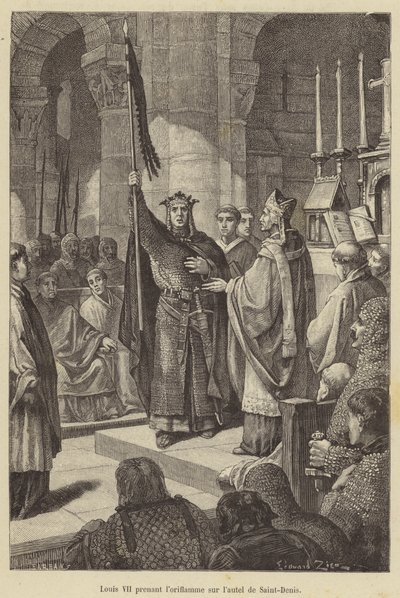 Ludwig VII. nimmt das Oriflamme vom Altar von Saint-Denis von French School