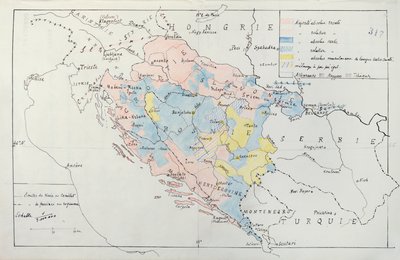 Karte von Bosnien mit Details der von ethnischen Minderheiten besetzten Gebiete, 1910 von French School