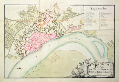 Karte von Düsseldorf (Feder & Tinte auf Papier) von French School