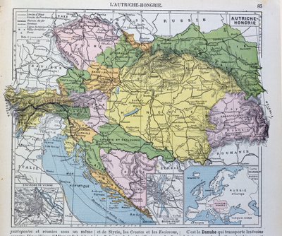 Karte des österreichisch-ungarischen Reiches, Illustration aus einem französischen Geographieschulbuch, 1905 von French School