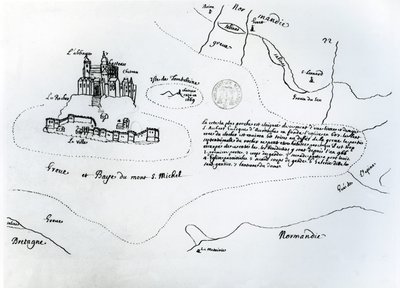 Karte der Bucht von Mont Saint-Michel (Feder und Tinte auf Papier) von French School