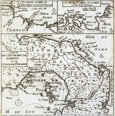 Karte des Isthmus von Darien und des Golfs von Panama in „New Journey Around the World“ von Guillaume Dampier (William Dampier) von French School