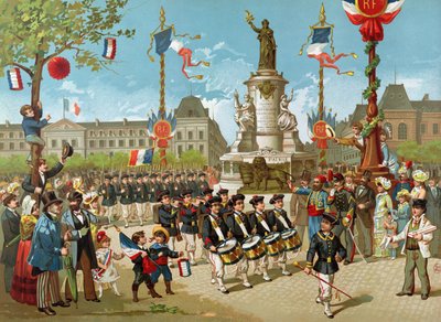 Marsch der Schulbataillone am 14. Juli 1883 auf dem Place de la République von French School