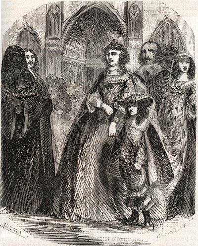 Marie de Medici (1573-1642), Königin von Frankreich und Regentin des Königreichs mit ihrem Sohn Ludwig XIII. auf dem Weg nach Notre-Dame de Paris - in „Histoire de France“ von L.-P. Anquetil von French School