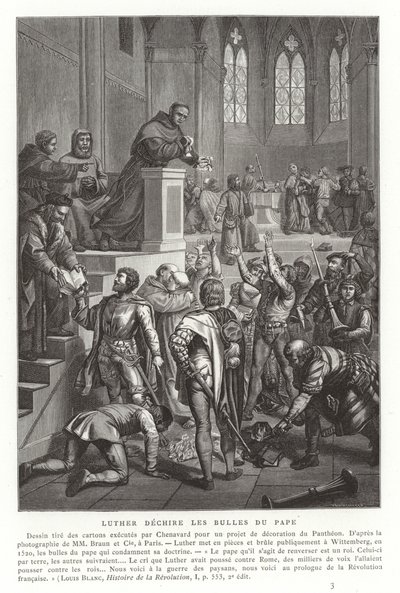 Martin Luther zerreißt päpstliche Bullen, Wittenberg, Deutschland, 1520 von French School