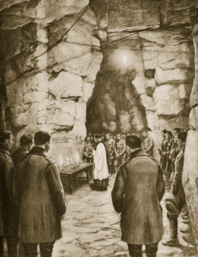 Messe vor der Schlacht in den französischen Höhlen, 1914-19 von French School