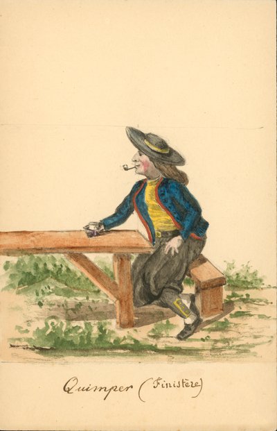 Männertracht von Quimper, Finistère (Farblithographie) von French School