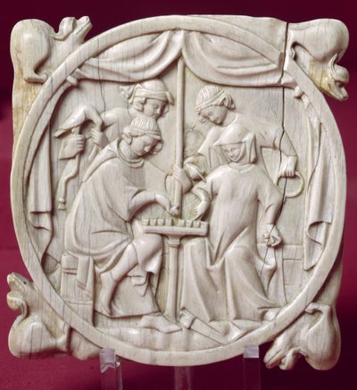 Spiegelkasten, der ein Schachspiel darstellt, ca. 1300 von French School