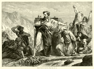 Moses zerbricht das goldene Kalb (Gravur) von French School