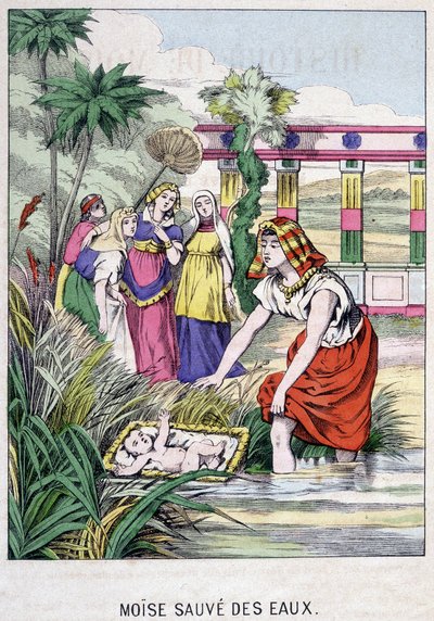 Moses aus den Wassern gerettet - in „Leben des Moses“, ed. Olivier Pinot, Epinal, Ende des 19. Jahrhunderts von French School