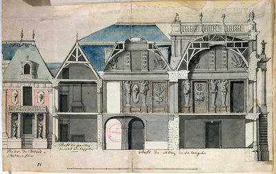 Querschnitt eines Flügels des Schlosses von Versailles, gebaut von Louis Le Vau von French School