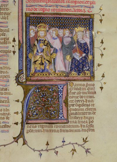 Krönung von Ludwig IX. und wahrscheinlich von Friedrich II., aus einem Psalter von Pierre Lombard, frühes 15. Jahrhundert von French School