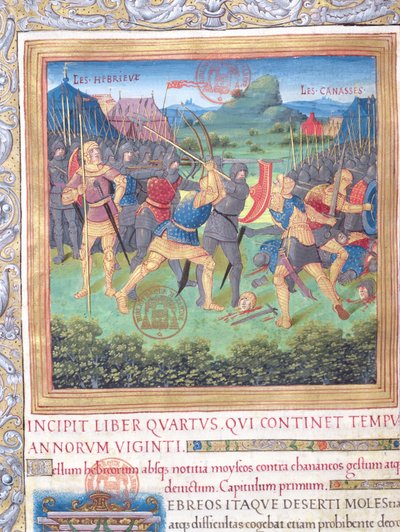 Ms. 1581 f. 071 Illustration aus Buch IV (Von der Ablehnung jener Generation bis zum Tod des Mose), Kapitel 1 der Antiquitates Judaicae von Flavius Josephus von French School