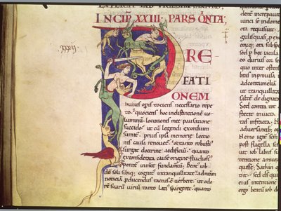 Ms 173 Historisierte Initiale P mit Zentauren, Drachen und Monstern, aus Moralia in Job von Papst Gregor dem Großen von French School