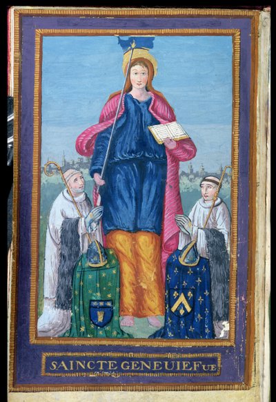 Ms 1847 Darstellung von St. Genevieve, aus einem Manuskript über den Transport ihres Reliquiars, 1594 von French School