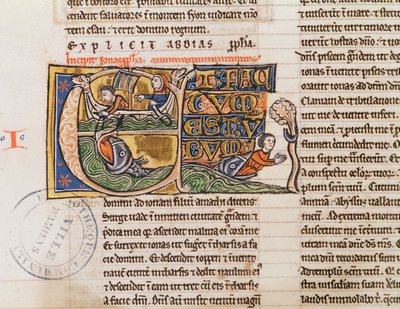 Historiierte Initiale E, die Jona zeigt, wie er ins Meer geworfen wird, aus einer nicht spezifizierten Bibel von French School